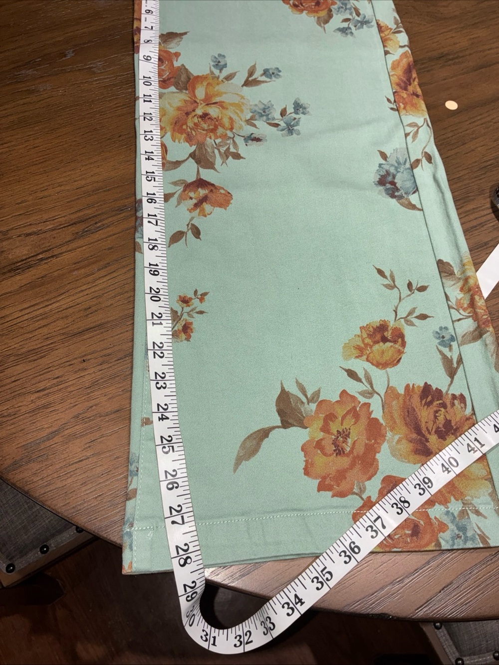 Floral Wide Leg Jeans in Mint with Brown Rose Print - Picture 8 of 9